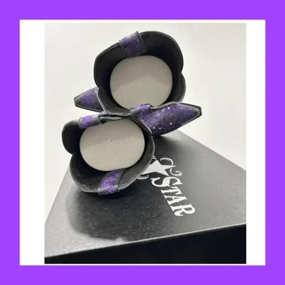 Black Star SWEETGRASS Women's Cowboy Boots in Black w Purple - Size 8.5 - Picture 8 of 13